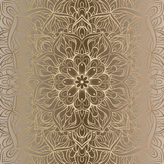 Romantic background with antique, luxury beige and gold vintage frame, victorian banner, lacy mandala wallpaper ornaments, invitation card, baroque style booklet, fashion pattern