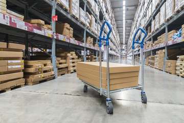 Boxes on storage cart in warehouse