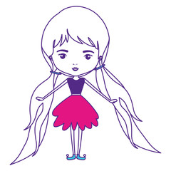 girly fairy without wings and long hair with pigtails and dress on color sections silhouette