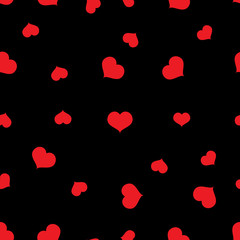 Seamless red hearts pattern on black background vector, eps 10