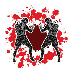 Muay Thai, Thai boxing standing ready to fight action designed on splatter blood background graphic vector