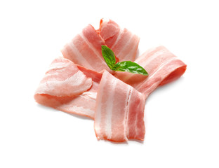 Rashers of bacon on white background