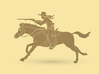 Cowboy riding horse,aiming rifle  designed using geometric pattern graphic vector