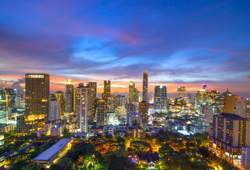 Naklejka premium Cityscape view of Bangkok modern office business building in business zone at Bangkok,Thailand. Bangkok is the capital of Thailand and Bangkok is also the most populated city in Thailand