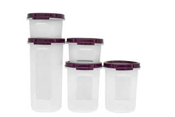 Modern plastic food containers isolated