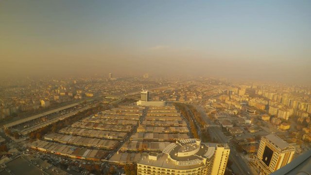 smog over the city blocks of the Turkish city from a height