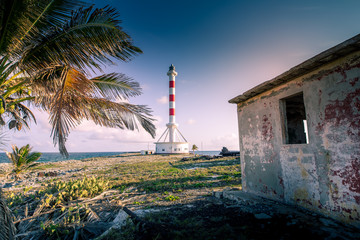 Red and white lighthouse in the south of Cuba