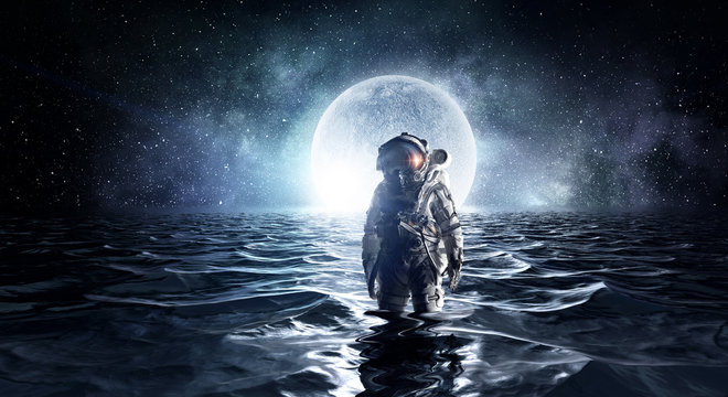Spaceman in the sea. Mixed media