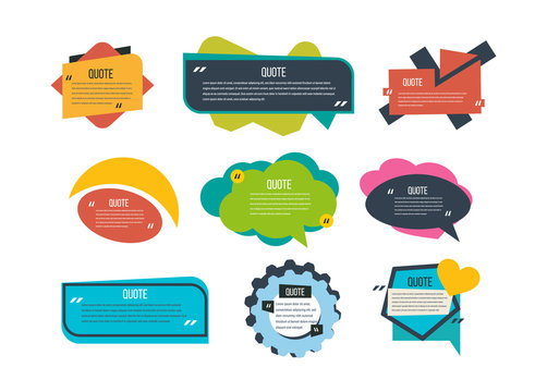 Set of multi-colored text templates quotes, various forms, information, text.
