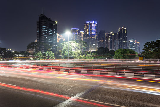 Traffic night rush in Jakarta, Indonesia capital city.