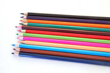 Colorful color pencils on white background