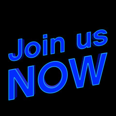 Stock Illustration - Blue Join Us Now, 3D Illustration, Black Background.