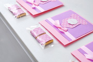 Cute Thank you cards for baby shower on light background