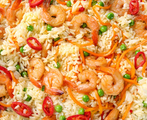 Delicious shrimp fried rice, closeup