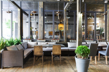 Interior of cozy restaurant, loft style