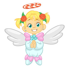 Cute happy Christmas girl angel character. Vector illustration isolated