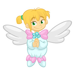 Cute happy Christmas angel character. Vector illustration isolated