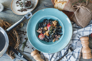 Black pasta with shrimps