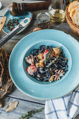 Black pasta with shrimps