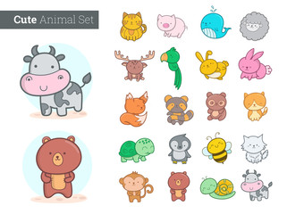 Cute animal characters vector set. 