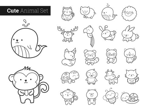 Cute animal characters vector set.  