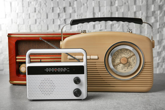 Retro radios on light background