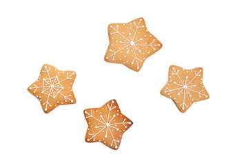 Christmas homemade gingerbread cookie on white
