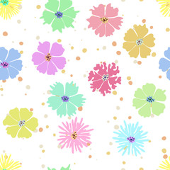 Colorful flower seamless background with hand drawing.