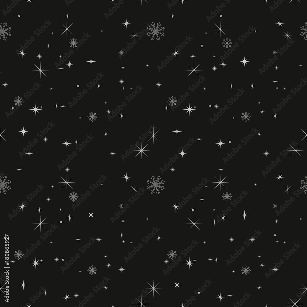 Poster seamless pattern of snowflakes on a black background