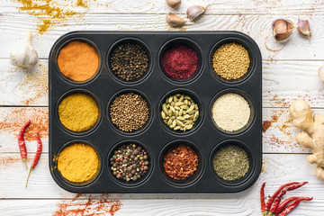 black tray with spices