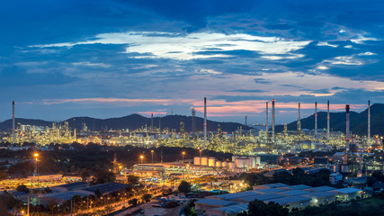 Beautiful sunset  petrochemical oil refinery factory plant cityscape of Chonburi province at night  , landscape Thailand