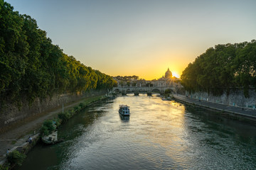 Sunset behind St. Peter in Rome