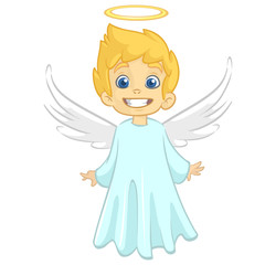 Vector cartoon illustration of Christmas angel with nimbus and wings. Cupid cartoon