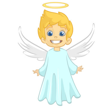 Vector cartoon illustration of Christmas angel with nimbus and wings. Cupid cartoon