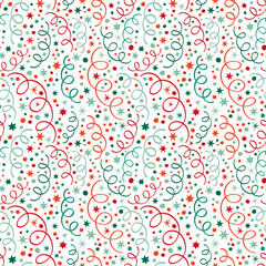 Streamers, stars and confetti. Seamless vector pattern.