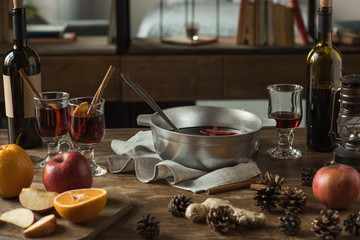 Steel pot with homemade mulled wine