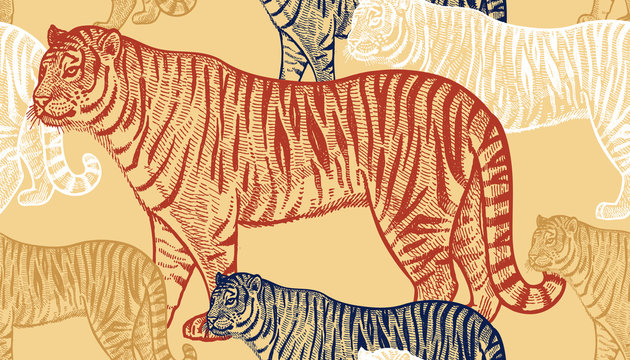 Seamless pattern with tiger