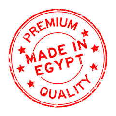 Grunge red premium quality made in Egypt round rubber seal stamp on white background