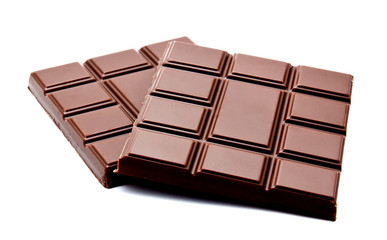 Dark milk chocolate bars stack isolated on a white