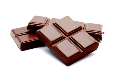 Dark milk chocolate bars stack isolated on a white