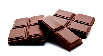 Dark milk chocolate bars stack isolated on a white