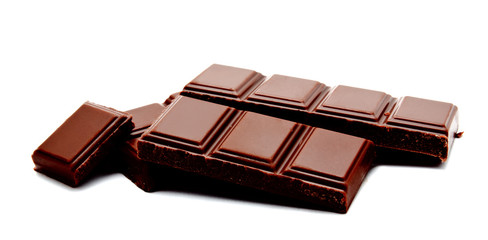 Dark milk chocolate bars stack isolated on a white