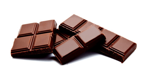 Dark milk chocolate bars stack isolated on a white