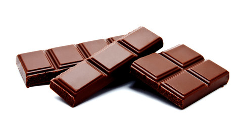 Dark milk chocolate bars stack isolated on a white