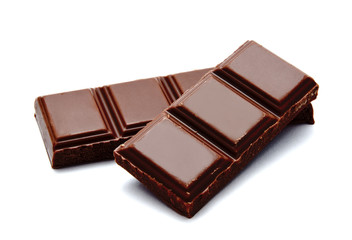 Dark milk chocolate bars stack isolated on a white