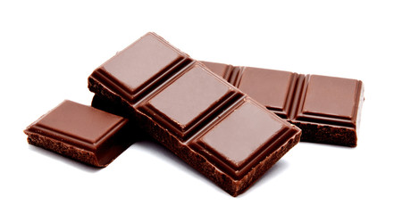 Dark milk chocolate bars stack isolated on a white