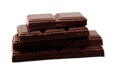 Dark milk chocolate bars stack isolated on a white