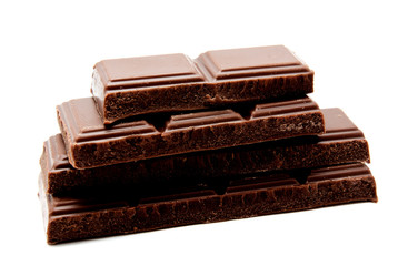 Dark milk chocolate bars stack isolated on a white
