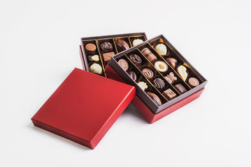 Box of chocolate pralines red ready for a exquisite gift