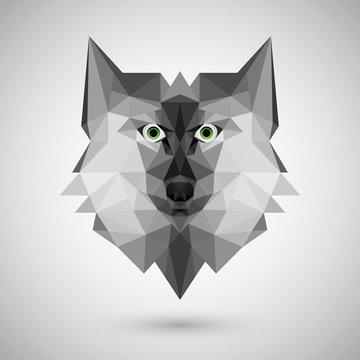 Polygonal wolf head logo, vector illustration